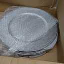 Jucoan 12 Pack Silver Charger Plates, 13 Inch Round Plastic Charger Plates, Decorative Silver Strip Plate Chargers for Dinner Plate, Wedding Thanksgiving Christmas Party Table Decor, Shiny Texture