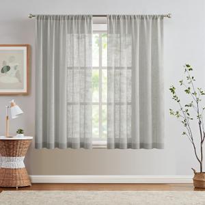 jinchan Grey Sheer Curtains 72 Inch Length Crosshatch Farmhouse Curtains Rod Pocket Open Weave Curtains for Living Room Rustic Linen Look 2 Panel Window Curtain Set Gray 