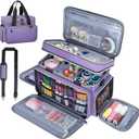 Large Sewing Supplies Organizer, Double Layer Sewing Storage Organizer with Two Detachable Dividers, Travel Sewing Bag Organizer with Shoulder Strap for Accessories, Purple, (Bag Only)