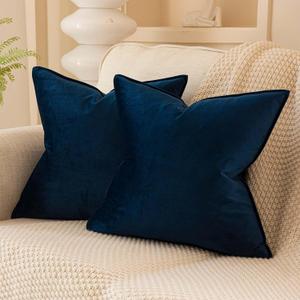 JUSPURBET Navy Decorative Velvet Throw Pillow Covers 22x22 inch Set of 2,Broadside Soft Cushion Case with Invisible Zipper for Sofa Couch Bed