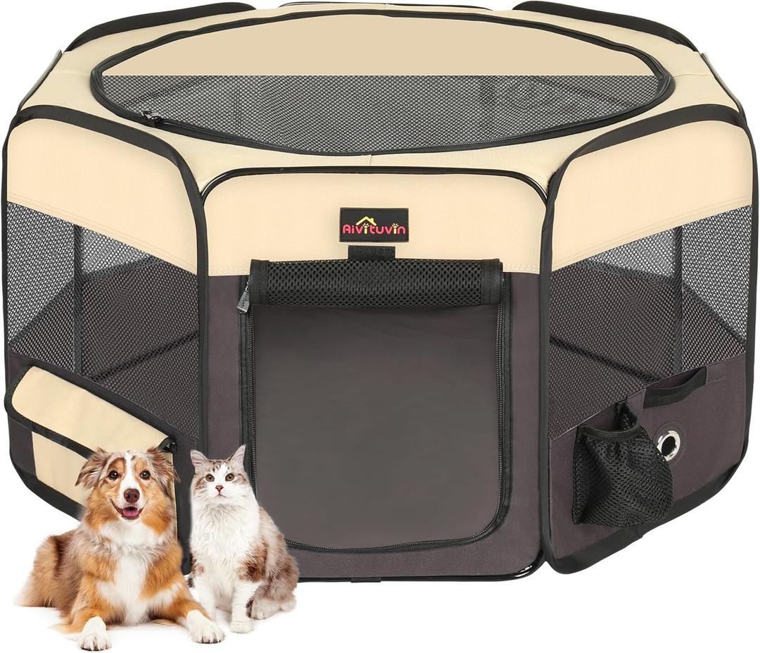 Aivituvin Portable Pet Playpen, Foldable Dog Tent Crate Cage for Puppies and Cats, Exercise Pop Up Dog Kennel with Carrying Case Indoor Outdoor, Waterproof and Zipper Top Cover Door, Brown (Medium (Pack of 1)) Aivituvin Portable Pet Playpen, Foldable Dog Tent Crate Cage for Puppies and Cats, Exercise Pop Up Dog Kennel with Carrying Case Indoor Outdoor, Waterproof and Zipper Top Cover Door, Brown (Medium (Pack of 1))