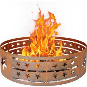 Fire Pit Ring, 30" Steel Fire Ring Heavy Duty Carbon Steel Liner, Outdoor Cooking Camping Steel Fire Ring Combo Insert DIY Campfire Liner