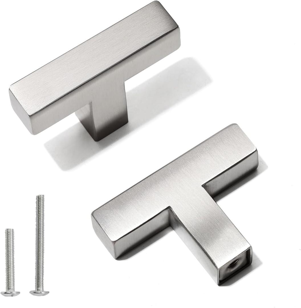 Cabinet Pulls Single Hole Cabinet Handles, 20 Pack Square Brushed Nickel Bar Cabinet Pulls Drawer Cabinet Knobs Cupboard Hardware Cabinet Handles, Stainless Steel Single Hole Cabinet Knobs