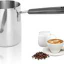 Classics Turkish Coffee Pot, 12oz/350ml Stainless Steel Milk Frothing Jug Long Handle Coffeware Pull Flower Toroid Pitcher Milk Warmer Hot Chocolate Maker