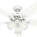 Hunter 52 inch Indoor Ceiling Fan with LED Lights - White Ceiling Fan with Pull Chain, For Bedroom or Living Room, Standard Mount, No Remote, 5 Blades, Includes Bulbs - Builder Plus 53236, Snow White