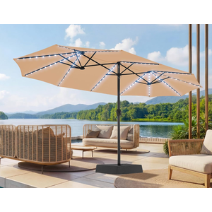 SUPERJARE 15ft Large Patio Umbrella with Base included, Double Sided Outdoor Umbrella with Solar Lights, Pool Umbrella with Fade Resistant Canopy for Deck, Porch, Yard, Balcony, Beige