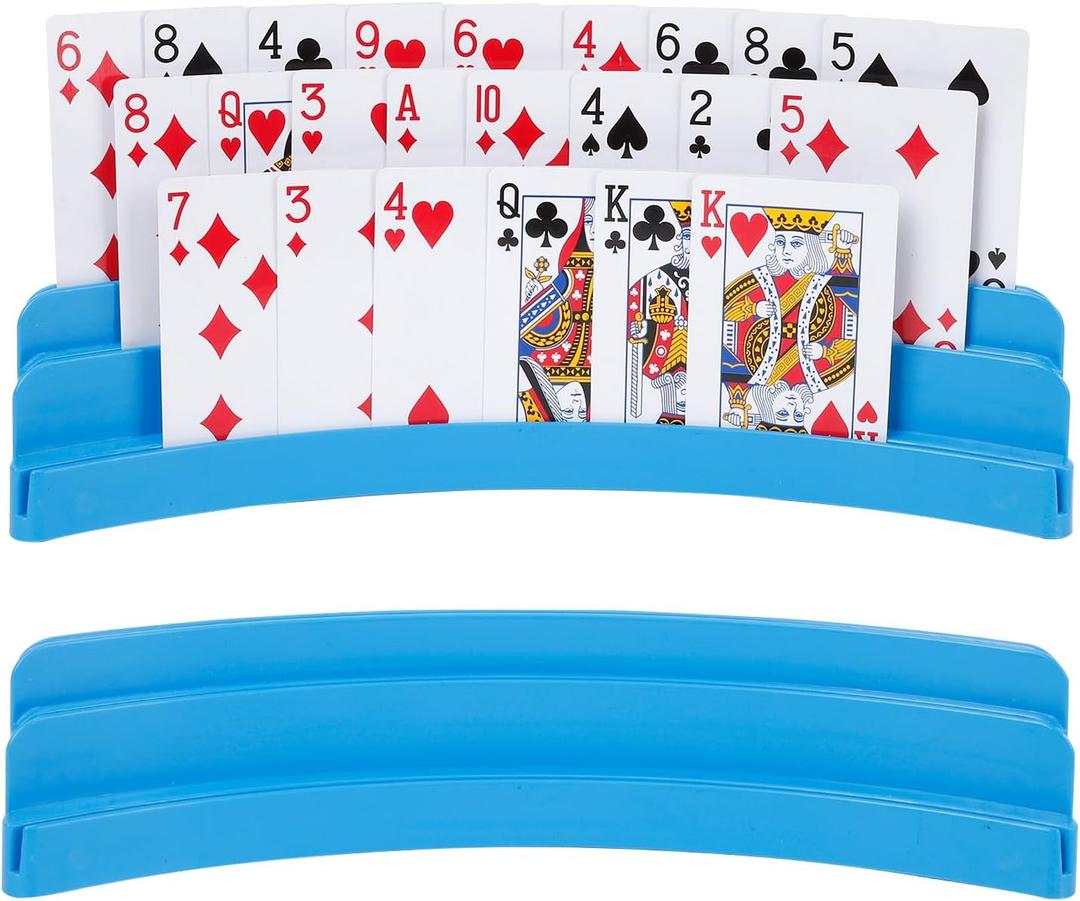 Three-Layer Design Playing Cards HoldersPlaying Card Holder for Kids Adults Hands Free Card Holder for Family Card Game Nights Poker Parties (Blue(2pack))