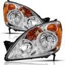 WEELMOTO for 2005-2006 Honda CR-V 4-Door Sport Utility Headlights for 2005 2006 Honda CRV Pair Headlamp Chrome Housing Amber Reflector Left+Right Side