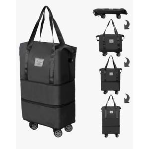 Finnhomy 50L Expandable Rolling Duffel Bag with Wheels Foldable Duffel Bag for Travel Carry on Bag with Wheels Luggage Travel bag Detachable Wheel Duffel Bag for Shopping Travel Outdoor, Black