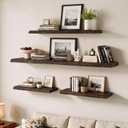 Live Edge Elm Floating Shelves - 55 In Rustic Solid Wood Shelves with Heavy-Duty Invisible Bracket, Wall-Mounted Wooden Shelf for Living Room, Bathroom, Kitchen Storage & Display, Set of 1, Walnut