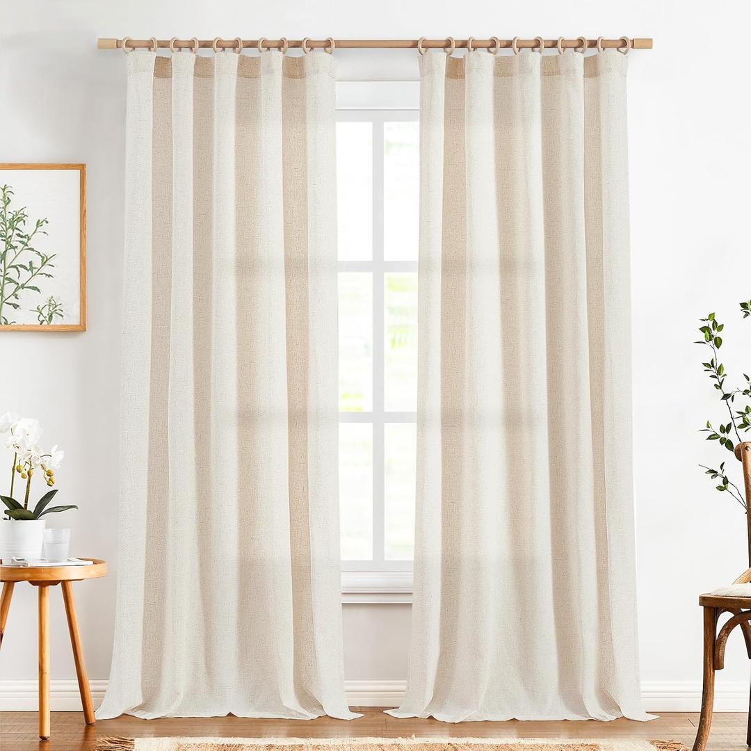jinchan Linen Curtains 96 Inch Length 2 Panels Set Light Filtering Window Curtains for Living Room Bedroom Farmhouse Drapes Aesthetic Decor Drapes 8ft Long, Back Tab, Linen Natural, 50W x 96L (#Beige)