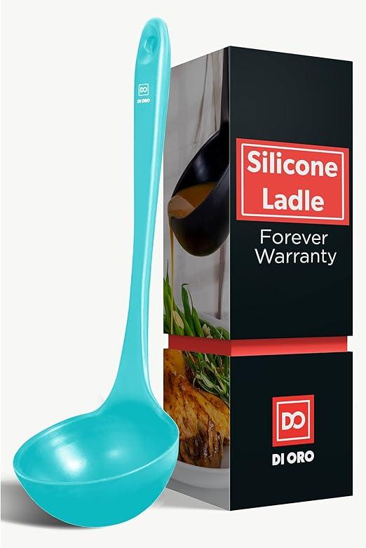 DI ORO Silicone Ladle  Soup Ladle for Cooking & Serving Heat-Resistant - Large Kitchen Soup Ladle Nonstick Cookware Safe - Soup Serving Spoon with Wide Bowl - Silicone Utensil Dishwasher Safe (Black)