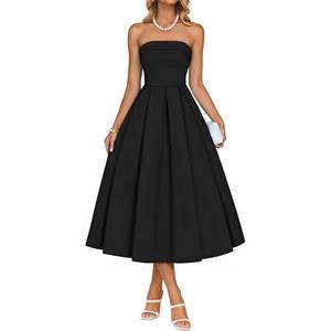 ZESICA Women's Summer Strapless Cocktail Dresses 2026 Elegant Off Shoulder Flowy A Line Wedding Guest Party Midi Dress Size M