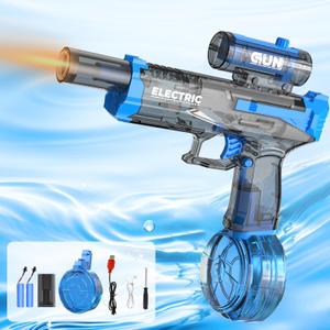 Electric Water Gun with Muzzle Light,Auto Water Soaker Blaster,Squirt Gun Range 23-32 FT,Outdoor Party Backyard Summer Water Shooting Game Toy with 2 Batteries,Ideal Watergun Gift for Kids & Youths. (Sky Blue)