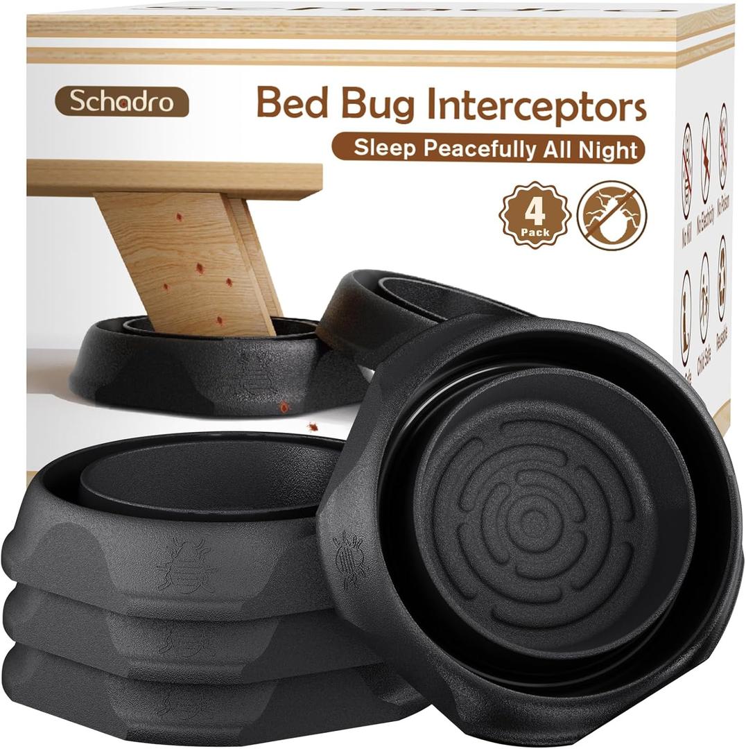 Bed Bug Interceptors, 4 Pack Bed Bug Traps, Insect Detector for Bed, Sofa & All Furniture. 24/7 Monitor, 360 Protection for Your Family's Peaceful Sleep, Black