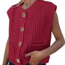 PRETTYGARDEN Women's Summer Sweaters Vest 2025 Sleeveless Button Down Cropped Pockets Chunky Knit Cardigan Trendy Tank Tops (Red, L)