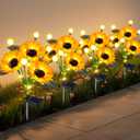Solar Lights Outdoor Garden Decor,4 Pack Sunflower with Firefly Lights,Solar Flowers Lights Waterproof,Birthday Gifts for Mom Women Grandma,Outside Decorative Garden Stakes for Yard Patio Porch Lawn