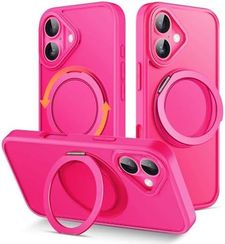 MCKRO Case for iPhone 16 Plus (6.7 inches), Shockproof Magnetic Phone Case Cover with 360° Rotatable Kickstand, Compatible with MagSafe Wireless Charger (Hot Pink)