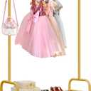 SLEEPING LAMB Baby Clothing Rack, Small Kids Clothes Rack with Bottom Storage Shelf, Child Clothes Hanger Rack for Coats, Metal Dance Costume Garment Rack for Hanging Clothes, Gold