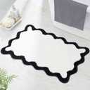 Luxury Cute Bathroom Rugs, White Bath Mat W/Black Scalloped Edge, Microfiber Aesthetic Trendy Funky Fun Preppy Rug, Extra Soft Bathroom Mat Non-Slip for Tub, Shower, and Bath Room 30'' x 20'' (1'8" x 2'6" (Rectangular))