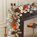 Joyhalo Fall Leaves Garland for Mantle, 6ft Greenery Leaf Garland with Pumpkins and Fall Eucalyptus for Table,Mantle,Fireplace,Autumn and Thanksgiving Decor