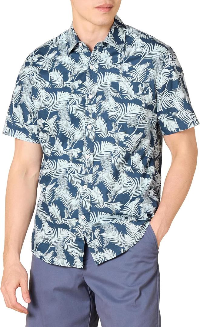 Amazon Essentials Slim-Fit Men's Short Sleeve Button Down Shirt (Blue, S)