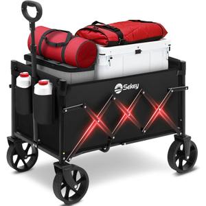 Sekey Heavy Duty Wagon with Big Wheels, Foldable Cart with 220LBS Capacity, Utility Lightweight Wagon, Collapsible Grocery Shopping Cart for Camping Sports & Holiday. Black