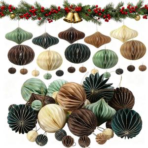 TecUnite 50 Pcs Christmas Paper Honeycomb Ornaments for Tree Vintage 3D Mini Glitter Edge Paper Christmas Ornament Honeycomb Tree Hanging Neutral Boho Holiday Xmas Party Decoration(Neutral)