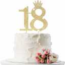 18th Birthday Cake Topper Elegant Happy Anniversary Cake Topper with Rhinestones and Little Gold Crown Sweet Birthday Cake Decoration Gifts for Girls and Boys,Daughter