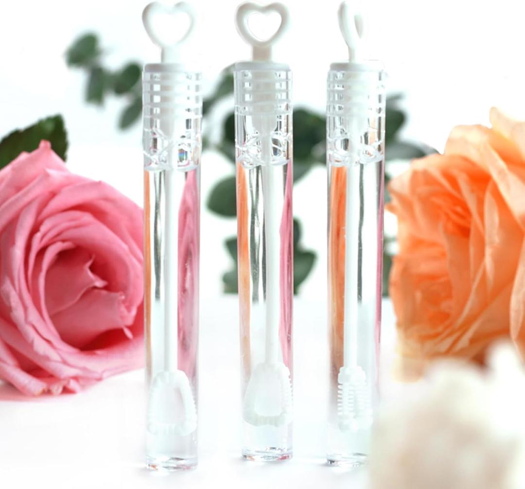 105 Pcs Mini White Heart Bubble Wands Party Favors, Mini Bubble Wands for Weddings, Anniversaries, Valentine's Day, Celebrations, Engagement for Guests