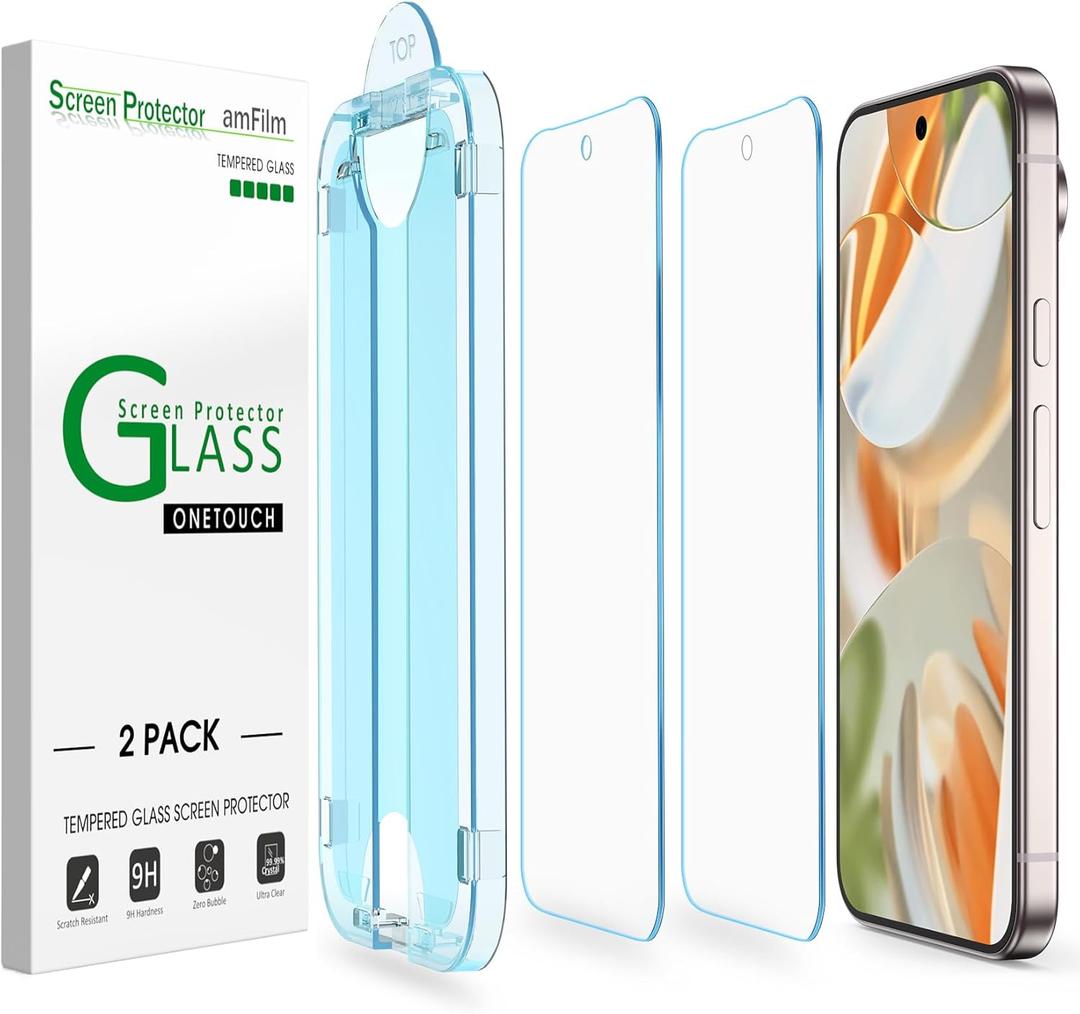 amFilm Auto-Alignment OneTouch for Google Pixel 9 Pro/Pixel 9 [6.3''] Screen Protector, 30 seconds Installation, Bubble Free, Case Friendly, Anti-Scratch [2 Pack]