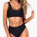 Tempt Me Women Two Piece Scoop Neck Bikini Crop Top Swimsuit Sporty High Waisted Bathing Suit, M