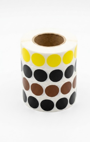 Perco Fluorescent 1-Inch Round Circle Dot Sticker Labels - Multi-Roll Pack (4 Rolls, 1,000 Labels Each) - Permanent Adhesive, Vibrant Colors, Strong Hold - Perforated for Easy Use -, Yellow, Black, Black, Brown