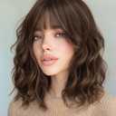 AISI HAIR French Caramel Balayage Brown Synthetic Wavy Curly Bob Wig with Bangs Short Wavy Hair for Women Synthetic Heat Resistant Bob Wigs