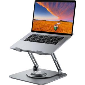 Laptop Stand for Desk, Adjustable Computer Stand with 360 Rotating Base, Ergonomic Laptop Riser for Collaborative Work, Foldable & Portable Laptop Stand, fits for All 10-16" Laptops (Grey)