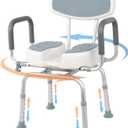 FAHKNS Swivel Shower Chair with Arms and Back, 400 lbs Heavy Duty U-Shape Seat for Inside Shower Stall and Bathtub, Height Adjustable Safety Bath Seat for Elderly and Disabled (Grey)