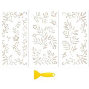 Peacoblue Rub on Transfer Decal Sticker for Furniture Craft Decor 6"x12" White Leaves and Small Flowers, 3Pcs Waterproof UV DTF Transfer for Drawer Dresser Glass Porcelain Wood Plastic Window