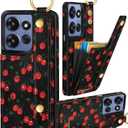 Petitian for Moto G 5G/Play 2025 Case with Wallet - Women Girls Cute Girly Aesthetic Design Leather Credit Card Holder Cardholder Stand Wristband for Motorola G 5G/Play 2025, Black Cherry