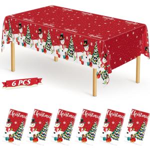 QZYL 6 Pack Christmas Tablecloths, 54" x 108" Holiday Rectangle Tablecloth, Snowman Design Holiday Plastic Table Cloth Disposable Tablecover, Christmas Party Supplies Xmas Home Decor