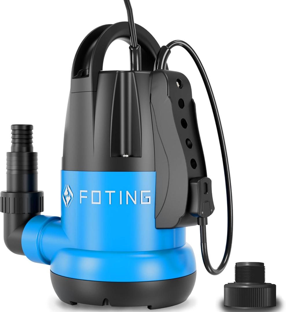 FOTING Sump Pump 1HP Clean/Dirty Submersible Water Pump,4600GPH Utility Pump Thermoplastic Electric Portable Transfer Water Pump for Swimming Pool Pond Basement with 10ft Power Cord,Auto