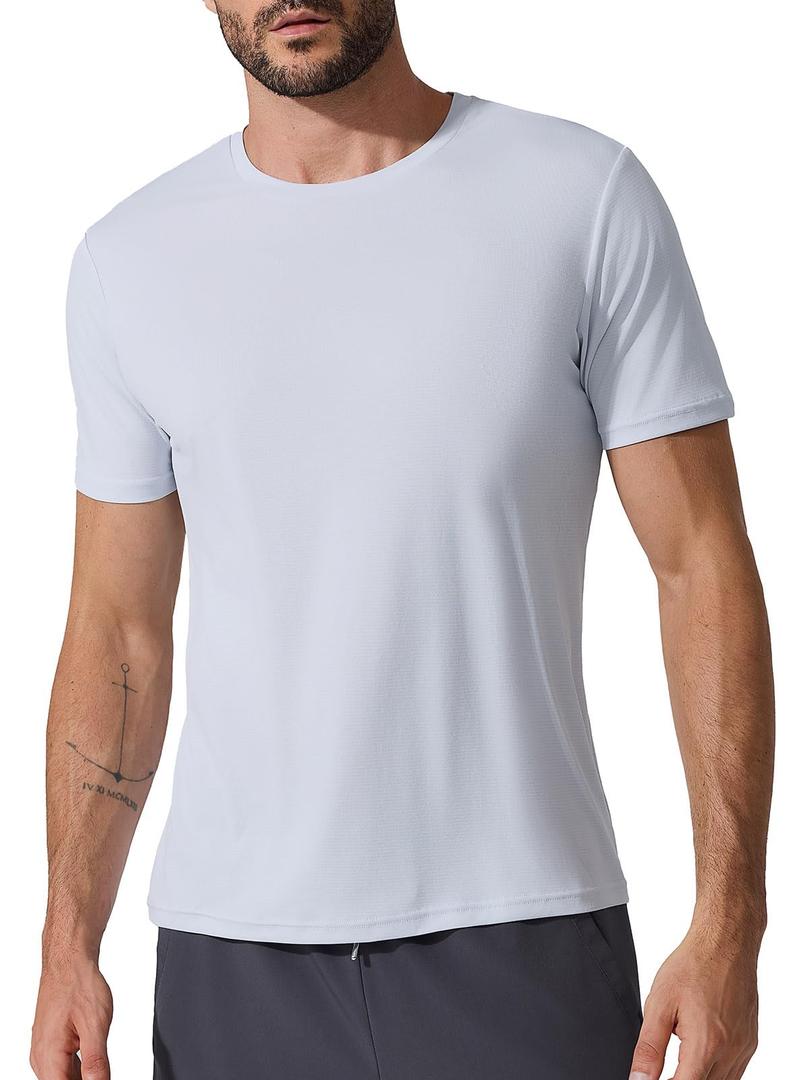 BRXL Workout Shirts for Men Lightweight Moisture Wicking Crewneck Running Athletic T-Shirts Short Sleeve Gym Tops Grey (Black)