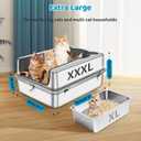 Extra Large Stainless Steel Cat Litter Box, 27.5" L x 19.7" W x 14" H XXXL Semi Enclosed Removable Metal Litter Tray with High Sided Enclosure, Scoop, Anti-Leakage, Non-Sticky, Easy Cleaning