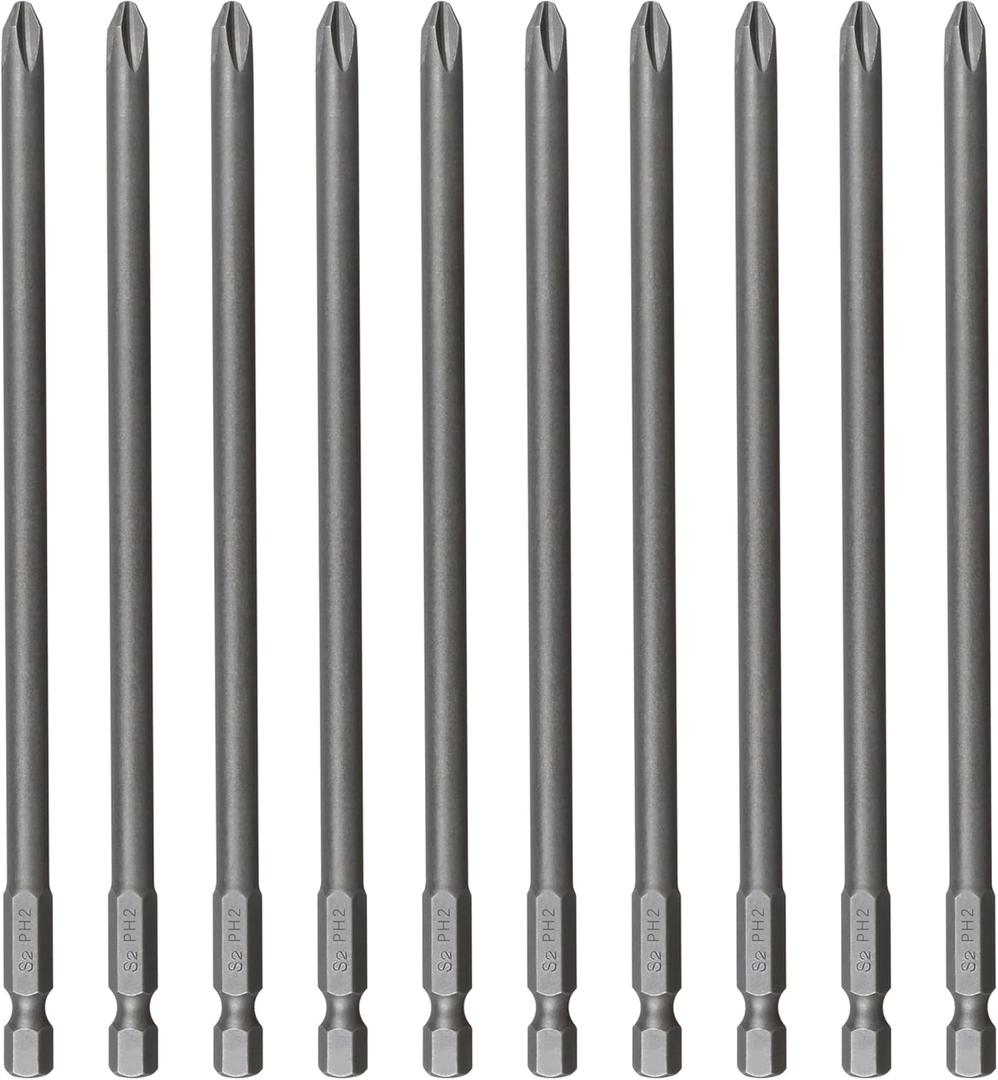 VESTTIO Phillips Cross Slot PH2#2 Long Screwdriver Bit Set 10PCS 1/4 Inch Hex Shank 6 Inch/150 mm Length S2 Steel with Magnetic for Power Screwdriver Drill Impact Driver