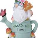Garden Gnome Statue, Solar Powered Gnome Outdoor Decorations with Watering Can Shape - Resin Gnome Figurine with Mushroom Solar Lights for Porch Patio Lawn Yard Art Decor, Gift for Mom