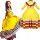 Girls Mexican Dress Folklorico Traditional Dresses Holiday Toddler Dance Skirt Kids Halloween Carnival Birthday Gowns, M