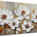 Acocifi Canvas Art Wall Decor Textured Floral Wall Art, Extra Large Living Room Bedroom, Vintage White Floral Painting Picture Artwork for Dining Room Office Home Decor 58"x29"