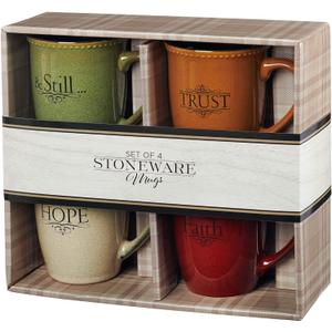 Christian Art Gifts Set of Four Rustic Stoneware Coffee/Tea Mugs w/Bible Verses Sage Green, Ivory, Paprika Red, Pumpkin Orange Inspirational Coffee/Tea Cup for Men and Women (13 Ounces)