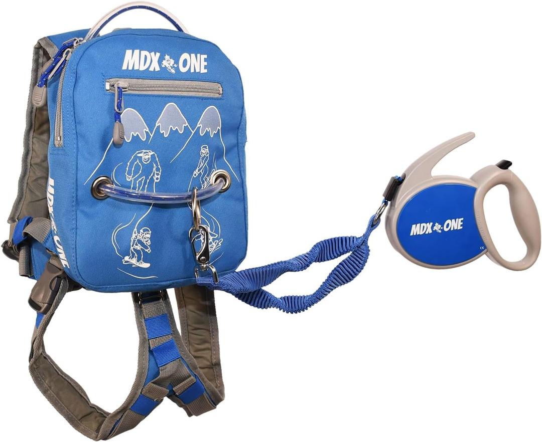 MDXONE Kids Ski & Snowboard Harness Trainer  Retractable Leash, Shock Bungees & Removable Seat (Colbalt)