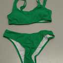 YIMISAN Women's Ribbed Two Piece Bikini Sets Wide Shoulder Strap Top Swimsuit with Mid Waist Cheeky Bathing Suit (Large,  Jade Green)