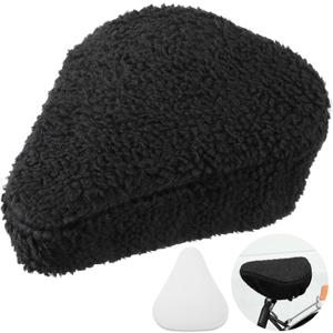 Feekoon Imitation Sheepskin Bicycle Seat Cover & Removable Sponge Padding, White Universal Sheepskin Bike Cushion Cover, Secure Fit Fur Protector for Wide Seat Spin Bike, Cruiser Exerciser (Black)
